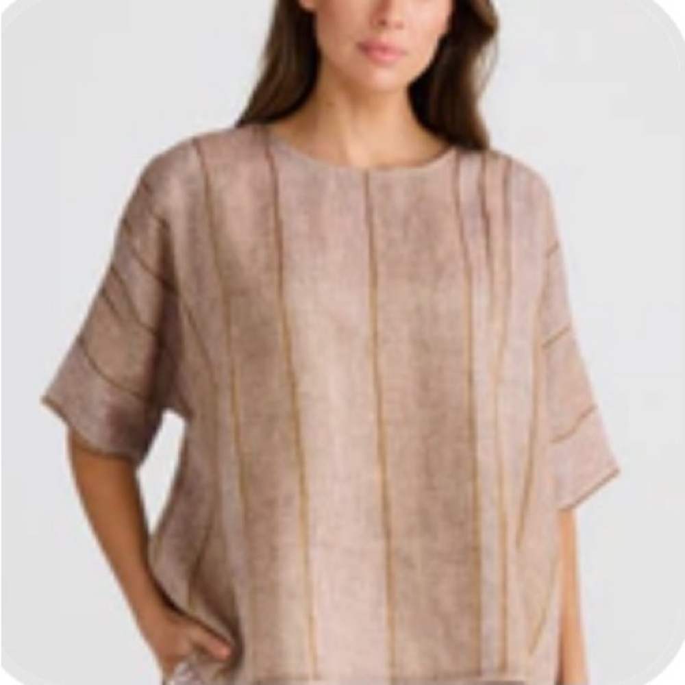 The Shanty Corporation Linen Metallic Gold Diego Striped Women's Top, S/M, NWOT